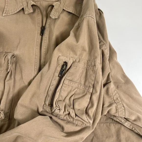 Vintage Polo Ralph Lauren Shirt XL Beige Twill Long Sleeve 1/2 Zip Military - Picture 11 of 16